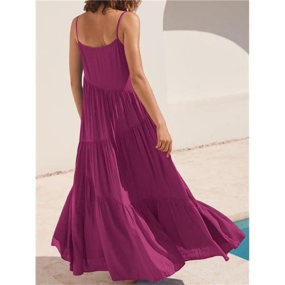 Women' Loose Dress Spaghetti Strap Beach Cover Up Long Cami Maxi Dresses - Picture 2 of 4
